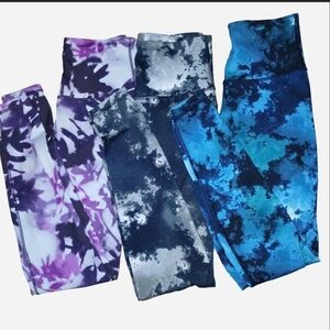 3 Brand New Tie-Dye Leggings Set in Purple, Blue, and Black